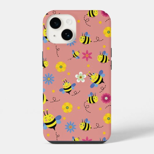 Coque Pour iPhone 14 Jardin de fleurs d'abeilles douces (Verso)