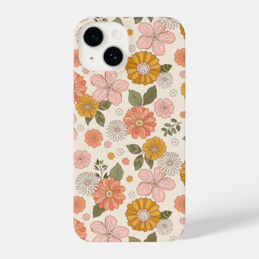 Coque Pour iPhone 14 Jardin rose et orange Motif (Verso)