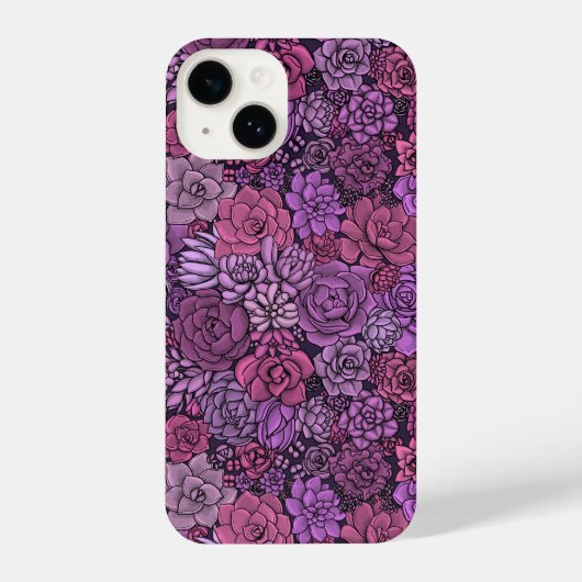 Coque Pour iPhone 14 Jardin succulent en rose et violet (Verso)