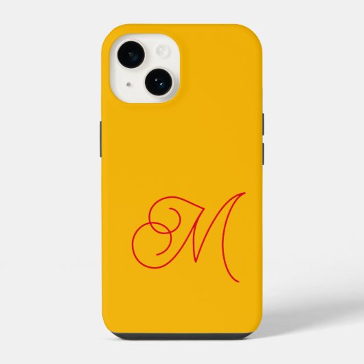 Coque Pour iPhone 14 Jaune Rouge Monogramme Classique Script Plain (Verso)