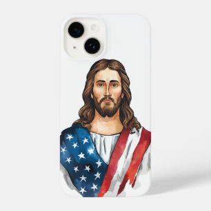 Coque Pour iPhone 14 Jésus artistique avec drapeau américain