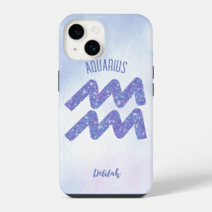 Coque Pour iPhone 14 Joli Aquarius Astrologie Signal Personnalisé Viole