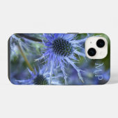 Coque Pour iPhone 14 Joli Chardon de Mer Bleu Monogramme (Verso Horizontal)
