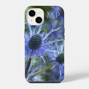 Coque Pour iPhone 14 Joli Chardon de Mer Bleu Monogramme