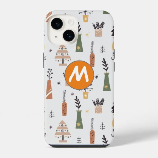Coque Pour iPhone 14 Joli design monogrammé sapin initial Xmas (Verso)