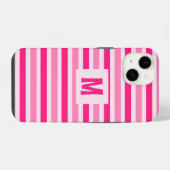 Coque Pour iPhone 14 Joli design rayé rose avec initiale unique (Verso Horizontal)