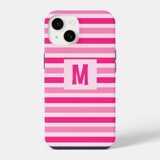 Coque Pour iPhone 14 Joli design rayé rose avec initiale unique (Verso)