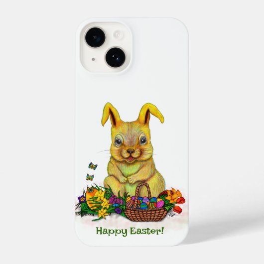 Coque Pour iPhone 14 Joli lapin de Pâques avec oeufs et fleurs (Verso)