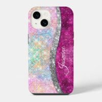 Joli monogramme iridescent rose argent pailleté fa