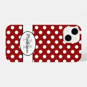 Coque Pour iPhone 14 Joli Rouge Blanc pois rétro motif Monogramme (Verso Horizontal)