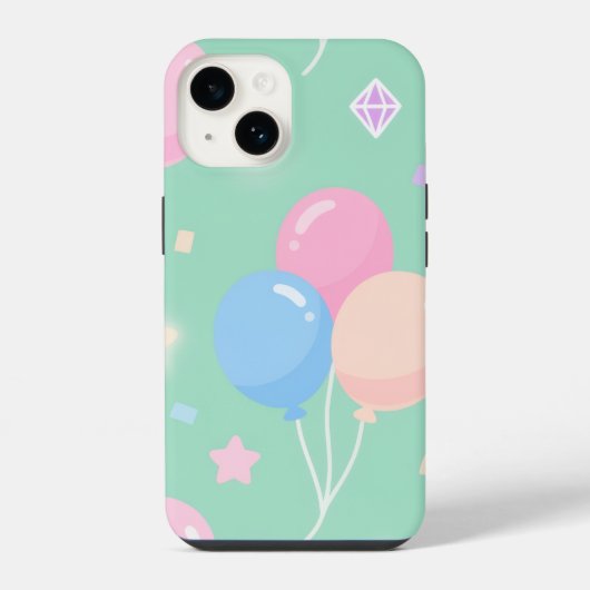 Coque Pour iPhone 14 Joli vert pastel avec ballons (Verso)
