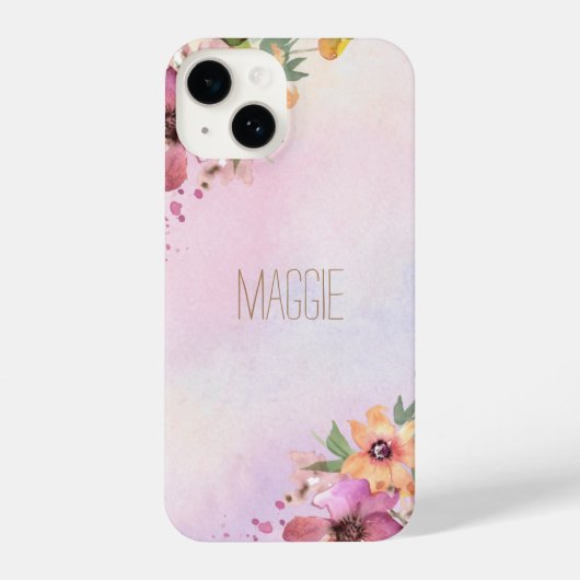 Coque Pour iPhone 14 Jolie monogrammée belle aquarelle florale rose (Verso)