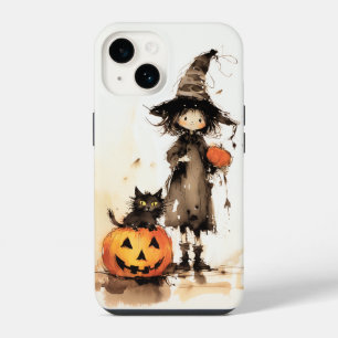 Coque Pour iPhone 14 Jolie sorcière et chat noir Halloween