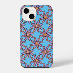 Coque Pour iPhone 14 Jolies pâquerettes violettes sur fond bleu