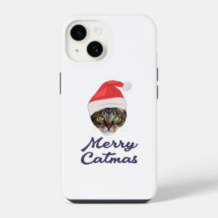 Coque Pour iPhone 14 Joyeux Cat Noël, chapeau de Père Noël pour chat In