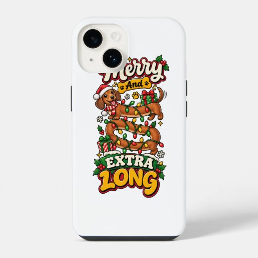 Coque Pour iPhone 14 Joyeux Et Extra Long Noël De Dachshund Drôle De Do (Verso)