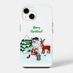 Coque Pour iPhone 14 Joyeux Noël ! Bonhomme de neige avec des amis