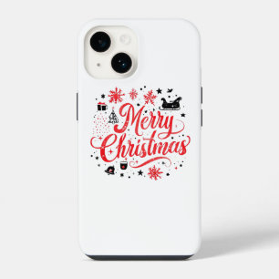 Coque Pour iPhone 14 Joyeux Noël Design moderne   Rouge et blanc