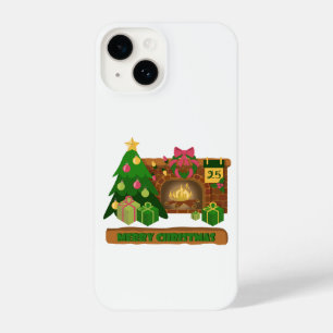 Coque Pour iPhone 14 Joyeux Noël près de la cheminée bonfire xmas arbre