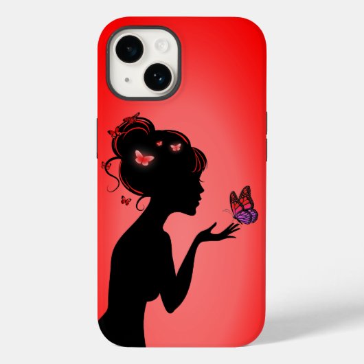 Coque Pour iPhone 14 La femme papillons rouges (Verso)