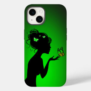 Coque Pour iPhone 14 La femme papillons verts