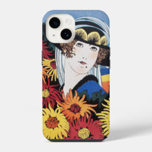 Coque Pour iPhone 14 Lady avec Fleurs Chrysanthemum, Noir