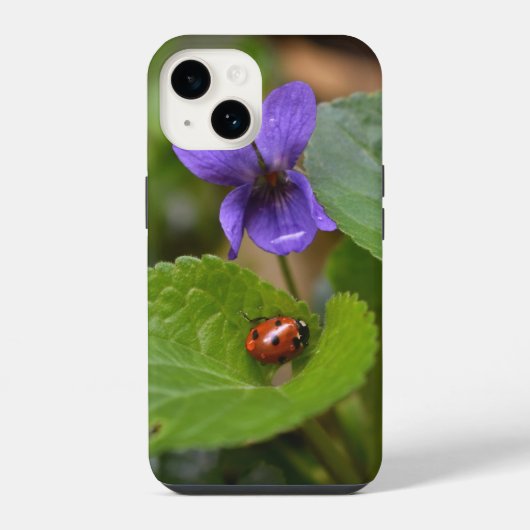 Coque Pour iPhone 14 Ladybug sur les fleurs de violet doux (Verso)
