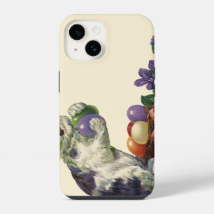 Coque Pour iPhone 14 Lapin de Pâques victorien vintage, Fleurs et Œufs