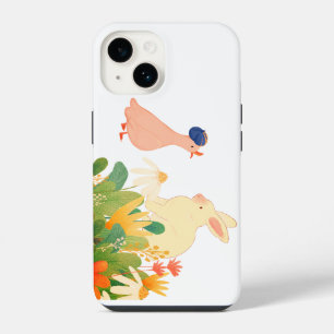 Coque Pour iPhone 14 Lapin et Oiseau de Whimsical en Fleur - Plage de p