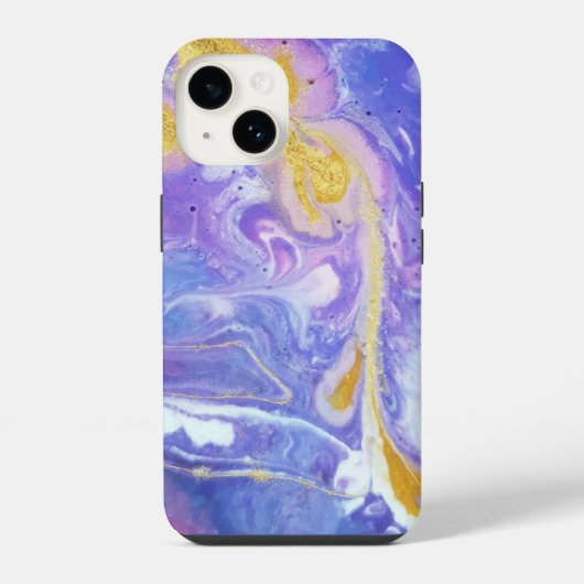 Coque Pour iPhone 14 Lavande et or Fluid Abstrait (Verso)