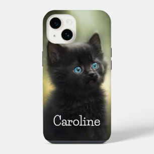 Coque Pour iPhone 14 Le plus mignon petit chat noir aux yeux bleus, per