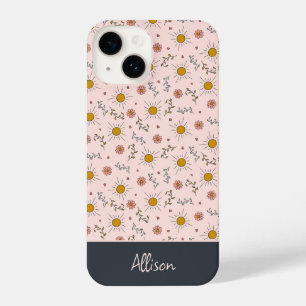 Coque Pour iPhone 14 Le printemps est là ! Monogramme rose vif Ajoutez