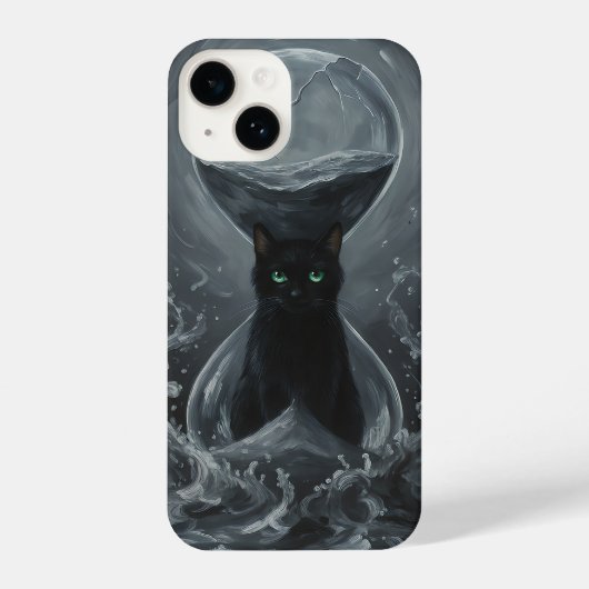 Coque Pour iPhone 14 Le sablier éternel : Le chat noir du temps (Verso)