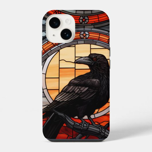 Coque Pour iPhone 14 Le vitrail du corbeau effrayant (Verso)