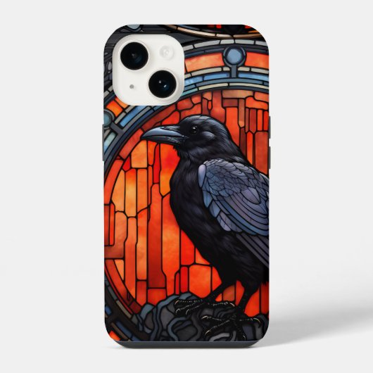 Coque Pour iPhone 14 Le vitrail du corbeau effrayant (Verso)