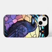 Coque Pour iPhone 14 Le vitrail du corbeau effrayant (Verso Horizontal)