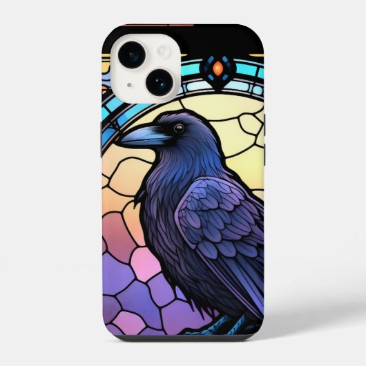 Coque Pour iPhone 14 Le vitrail du corbeau effrayant (Verso)