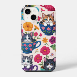 Coque Pour iPhone 14 Les chatons et fleurs de la tasse