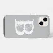 COQUE POUR iPhone 14 LETTRE FLORALE GRAVE B MONOGRAM COULEUR GRIS (Verso Horizontal)