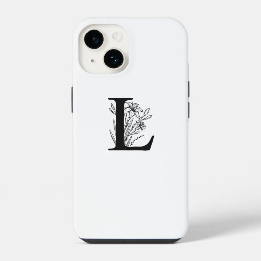 COQUE POUR iPhone 14 LETTRE L DESIGN ÉLÉGANT DE MONOGRAMME FLORAL BLANC (Verso)