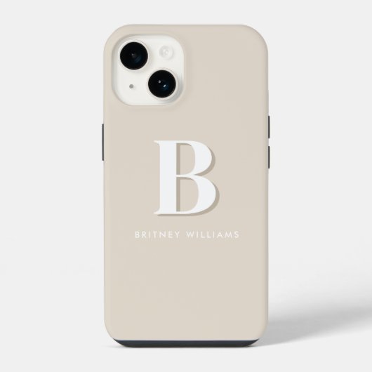 Coque Pour iPhone 14 Lettre neutre simple Taupe Monogramme initial (Verso)