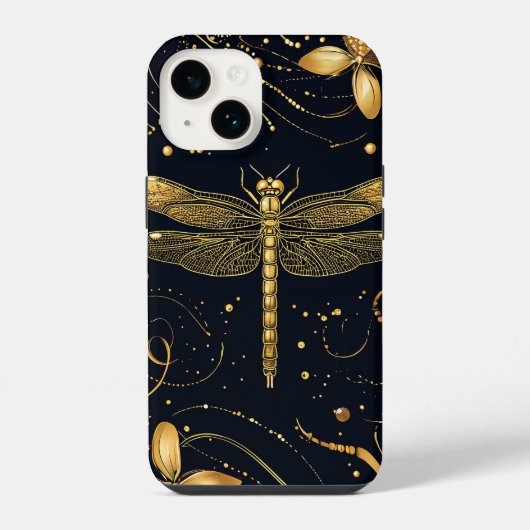 Coque Pour iPhone 14 Libellule dorée (Verso)