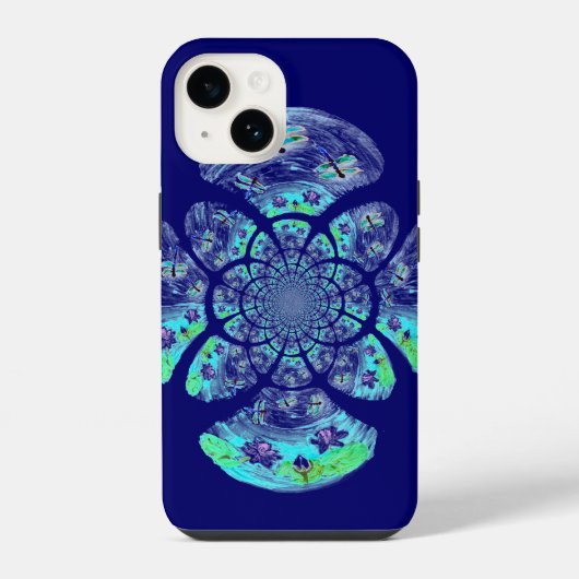 Coque Pour iPhone 14 Libellules, fleurs de nénuphars (Verso)