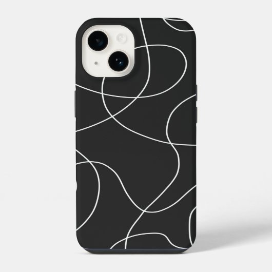 Coque Pour iPhone 14 Lignes blanches sur fond noir  (Verso)