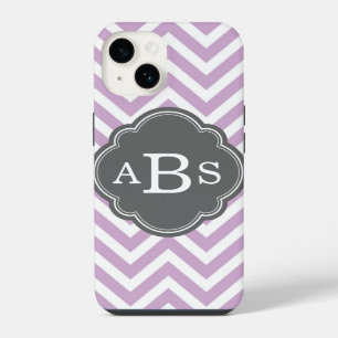 Coque Pour iPhone 14 Lilac Purple et Grey Chevron sur mesure Monogramme