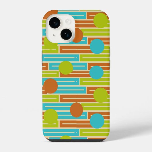 Coque Pour iPhone 14 Lime Green, Cinnamon Brown, Rectangles Turquoise (Verso)