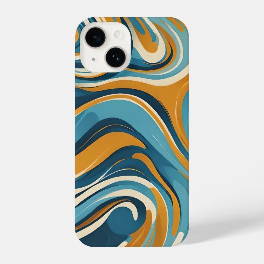 Coque Pour iPhone 14 Liquid Swirl Ochre Blue Trippy Pattern (Verso)