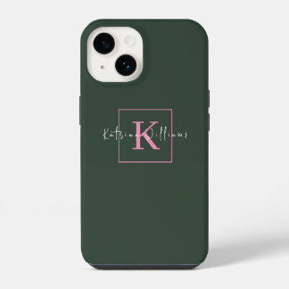 Coque Pour iPhone 14 Logo de marque minimaliste vert foncé Monogramme r
