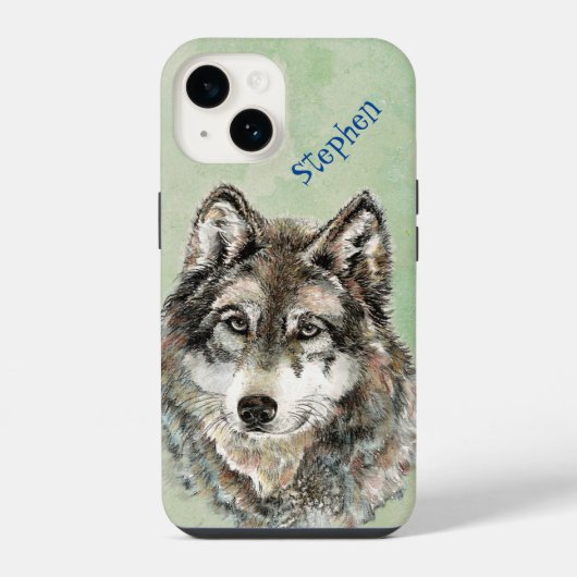 Coque Pour iPhone 14 Loup aux loups aquarelle Art personnalisé faune na (Verso)