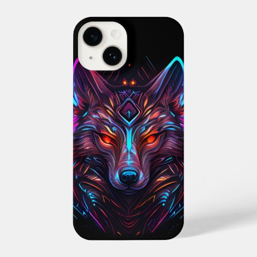 Coque Pour iPhone 14 Loup de Néon noir futuriste (Verso)